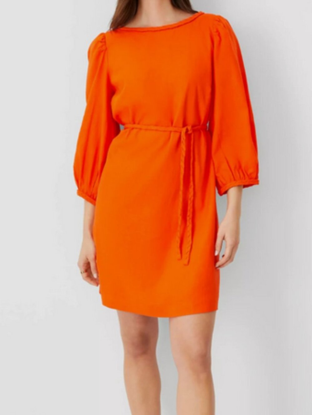 Ann Taylor Orange Linen Blend Puff Sleeve Shift Dress Size 14 - Pre-Owned Good